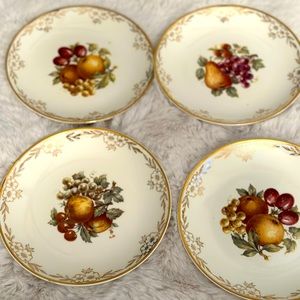 RARE Antique Hampton China 22 KT Gold -4 Dessert Plates Fruit Motif- Item 0179